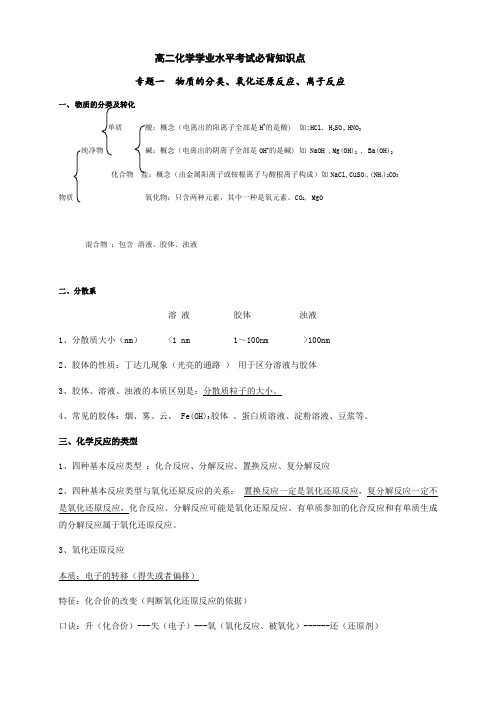 高二化学学业水平考前必背知识点总结