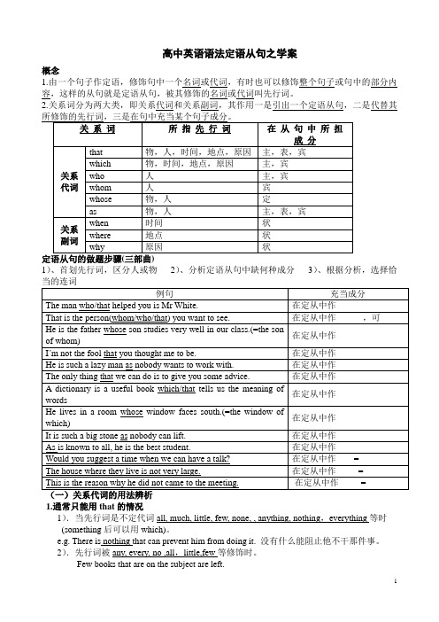 高中英语语法定语从句之学案