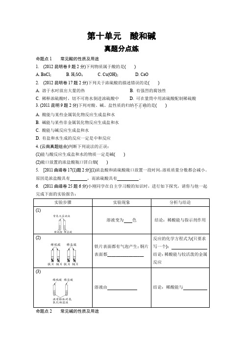 中考化学第十单元 酸和碱中考真题专题训练含答案