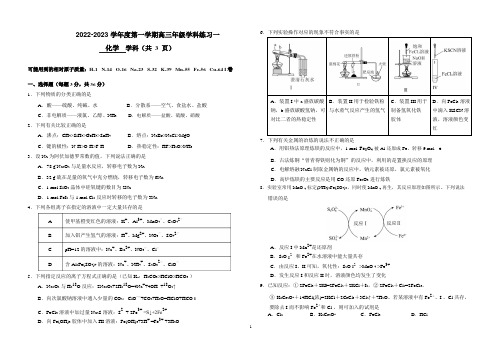 新华中学2022-2023学年高三上学期化学试题及答案