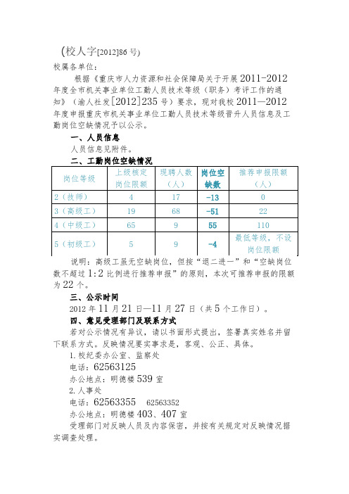 (重庆理工大学)人事处关于对2011