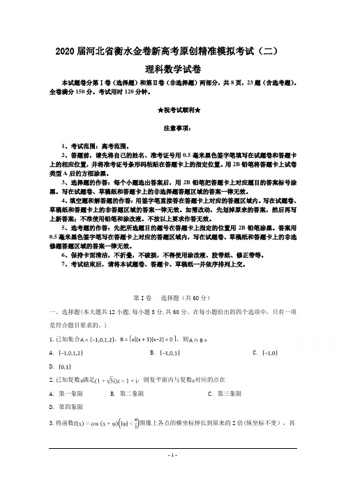 2020届河北省衡水金卷新高考原创精准模拟考试(二)理科数学试卷