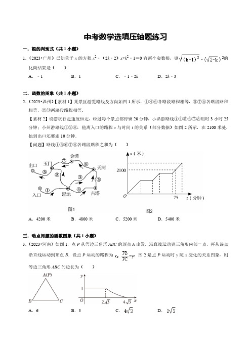 中考数学选填压轴题练习(21大题型)(原卷版)--2024年中考数学重难点