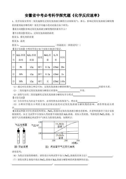 2019年安徽省中考必考科学探究题《化学反应速率》(word版有答案)