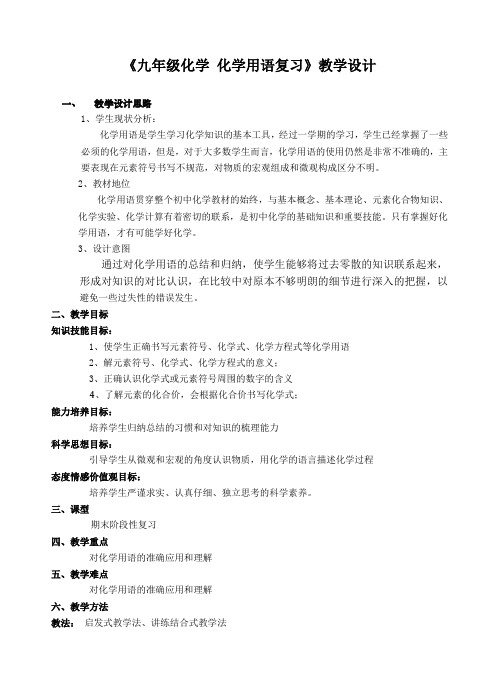 人教版九年级化学化学用语专题复习教案设计