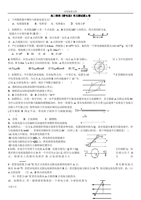 高二物理《静电场》单元测试题(附答案)