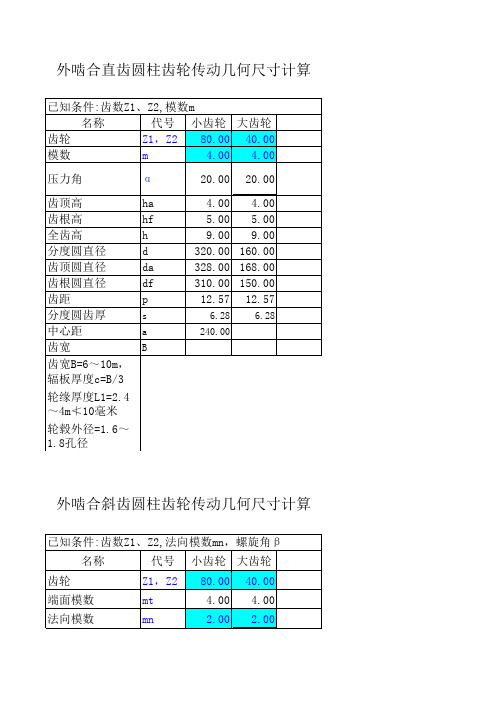 4种齿轮计算公式