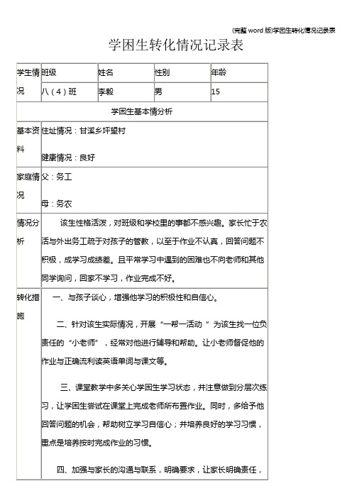 (完整word版)学困生转化情况记录表