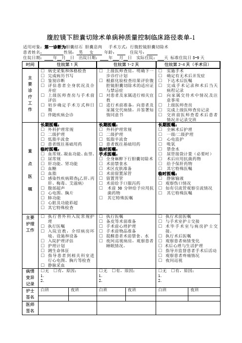 腹腔镜下胆囊切除术  单病种临床路径