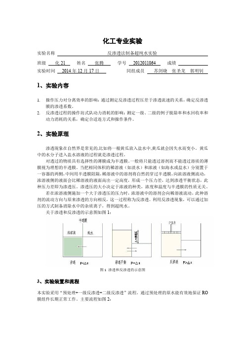 反渗透法制备超纯水实验