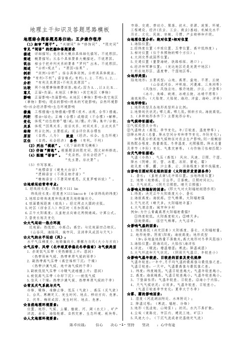 高中地理主干知识点及答题模板(最新最全)