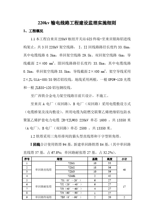 220kv输电线路工程建设监理实施细则