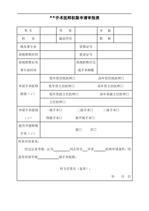 手术医师权限申请审批表