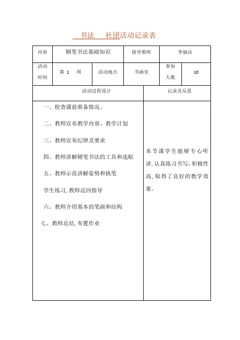 书法社团活动记录表