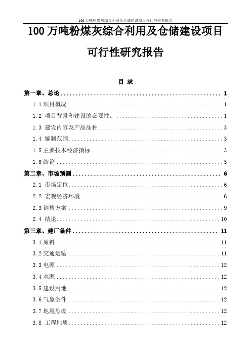 100万吨粉煤灰综合利用及仓储建设项目可行性研究报告