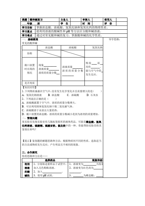 初中化学_第十单元酸和碱复习课教学设计学情分析教材分析课后反思