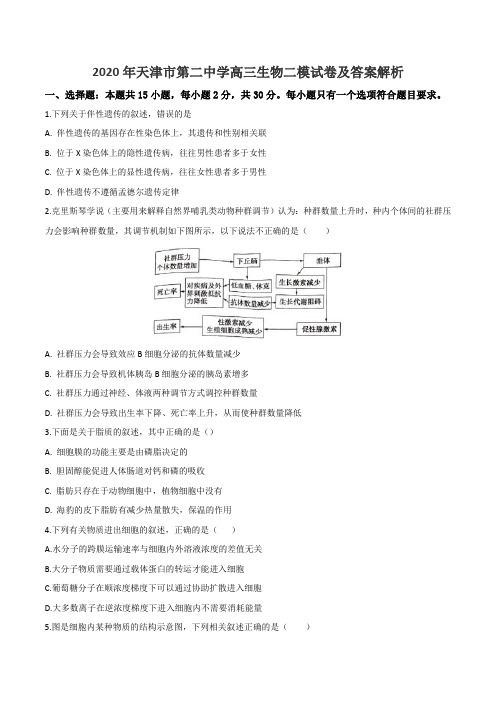 2020年天津市第二中学高三生物二模试卷及答案解析