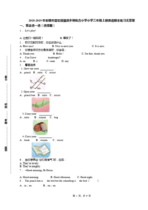 2018-2019年安顺市普定县猫洞乡纳佑古小学小学三年级上册英语期末练习无答案(1)