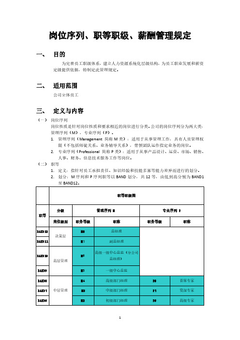 岗位序列、职等职级和薪酬管理规定