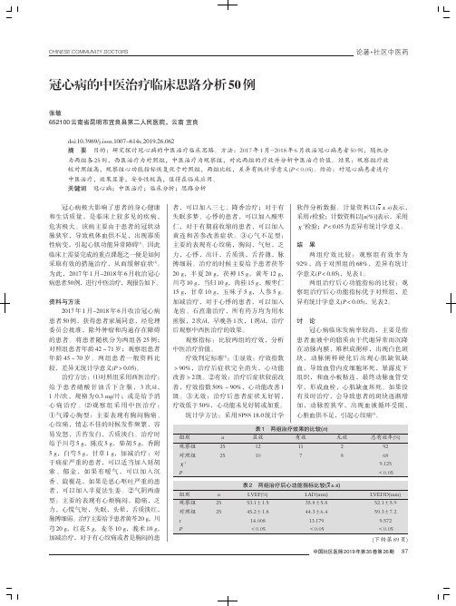 冠心病的中医治疗临床思路分析50例