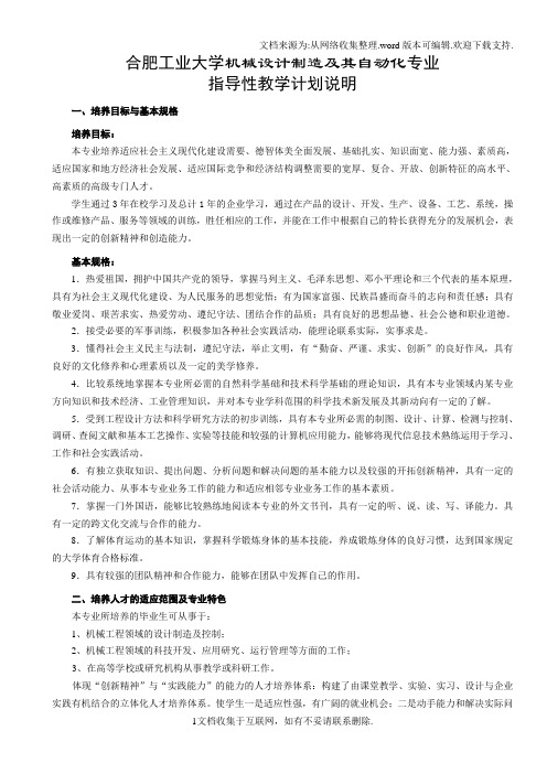 合肥工业大学机械设计制造及其自动化专业