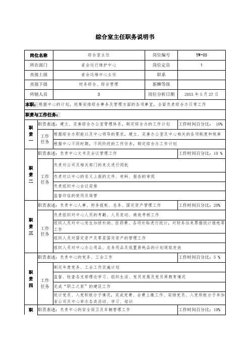 通信行业-通信行业省会运行维护中心综合室主任岗位说