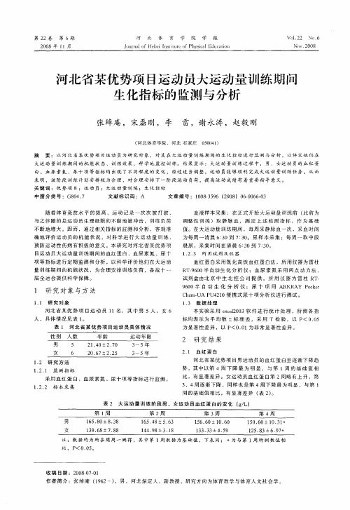 河北省某优势项目运动员大运动量训练期间生化指标的监测与分析