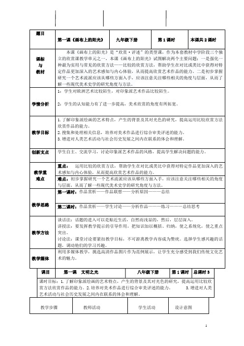 九年级美术下册第1课画布上的阳光教案3湘美版