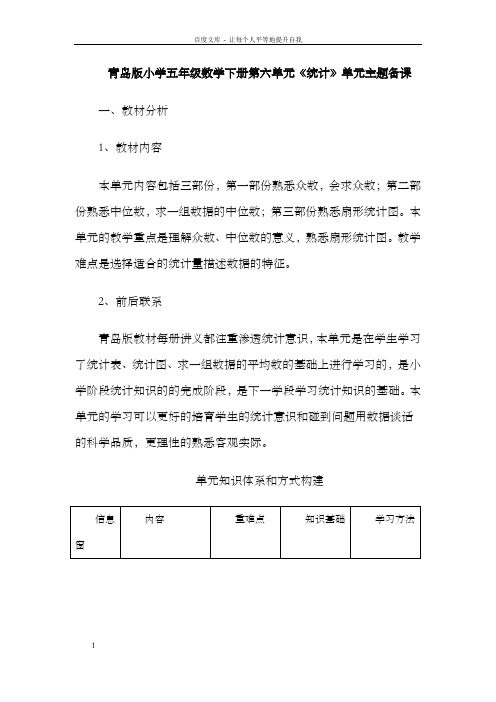 青岛版小学五年级数学下册第六单元统计单元主题备课