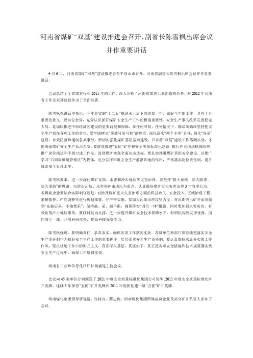 陈雪峰省长河南省煤矿“双基”建设推进会