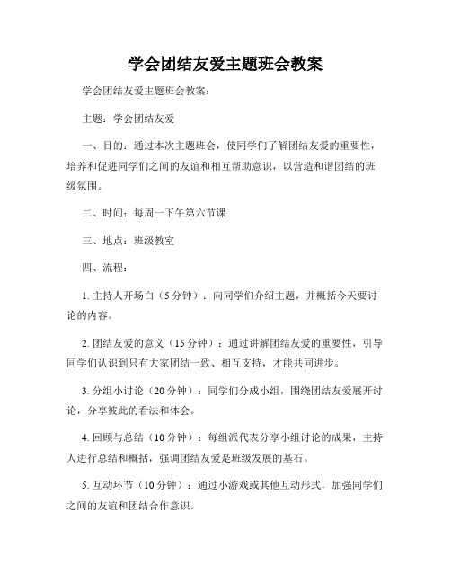 学会团结友爱主题班会教案