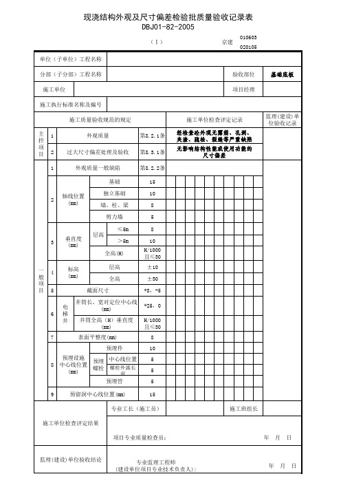 现浇结构外观及尺寸允许偏差检验批(示例)