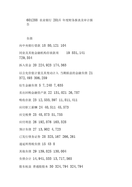 601288农业银行度财务报表及审计报告