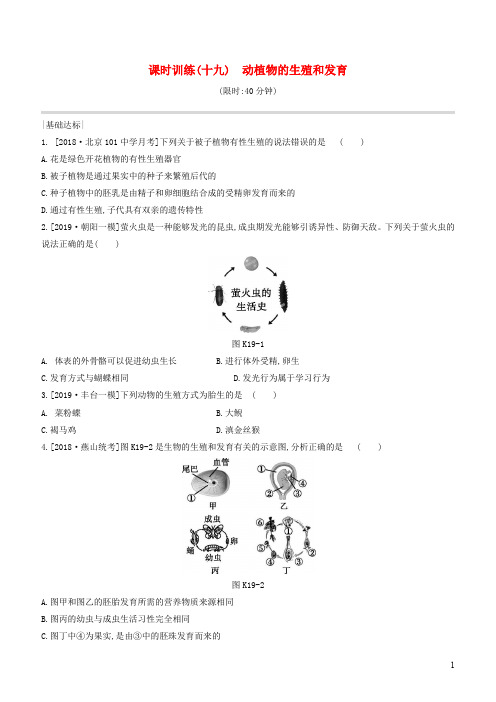 北京中考生物复习主题七生物的生殖发育和遗传变异课时训练动植物的生殖和发育