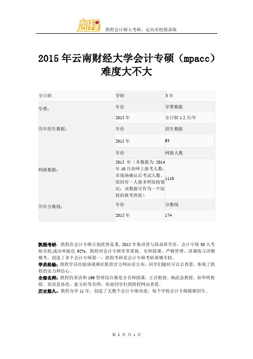 2015年云南财经大学会计专硕(mpacc)难度大不大