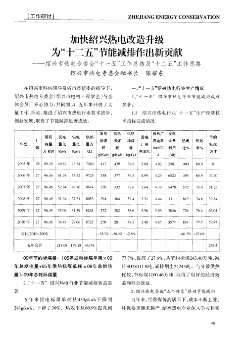 加快绍兴热电改造升级为“十二五”节能减排作出新贡献——绍兴市热电专委会“十一五”工作总结及“十二