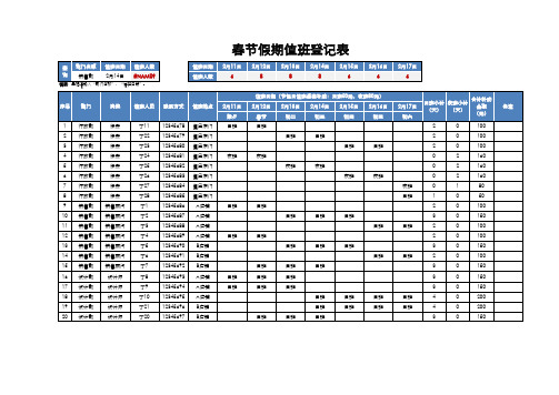 春节假期值班登记表