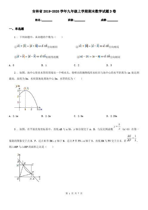 吉林省2019-2020学年九年级上学期期末数学试题D卷