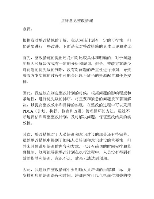 点评意见整改措施