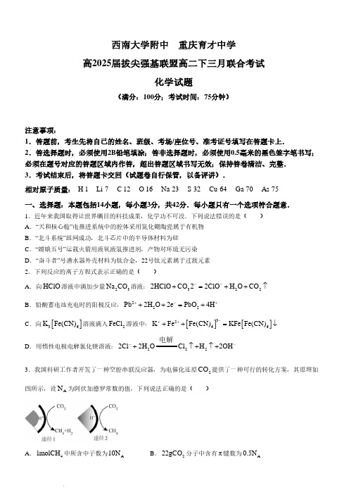 重庆2025届拔尖强基联盟高二下学期3月联合考试化学试题+答案