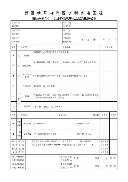 1.6反滤料填筑单元工程质量评定表