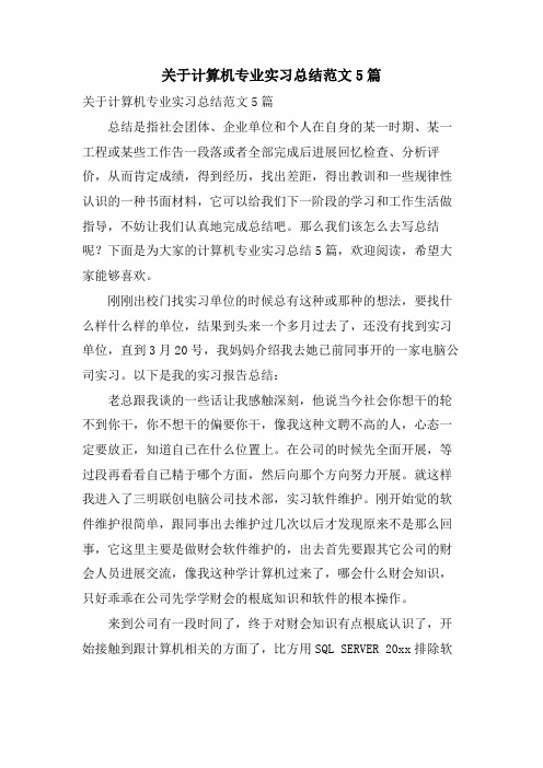 关于计算机专业实习总结范文5篇