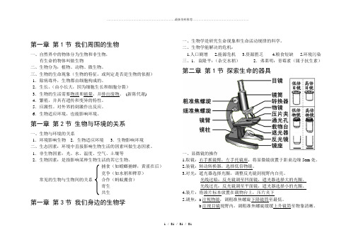 苏教版七年级上册生物复习笔记