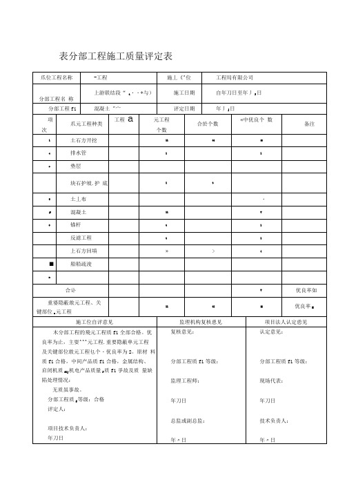 分部工程质量评定表(填写)