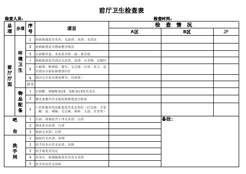 前厅卫生检查表