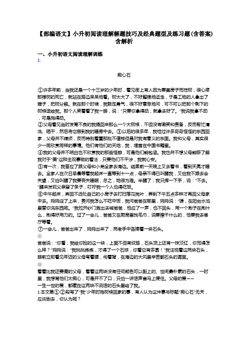 小升初【部编语文】小升初阅读理解解题技巧及经典题型及练习题(含答案)含解析