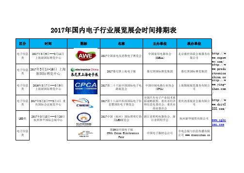 2017电子展览会排期表_计划表_时间表