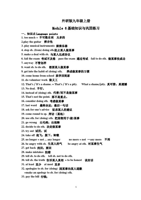 外研版九年级上册Module 6基础知识与巩固练习(无答案)