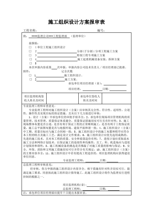 施工组织设计方案报审表