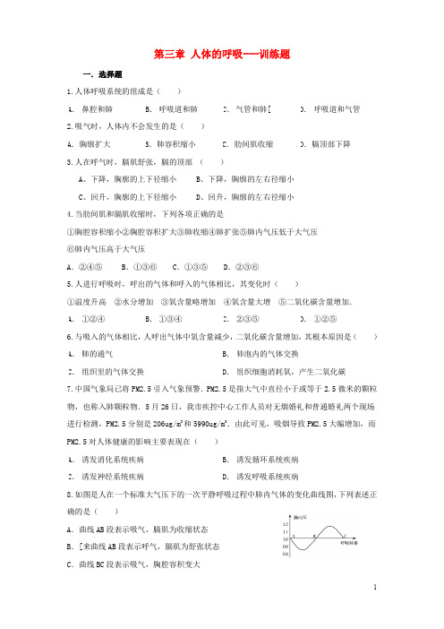 中考生物 专题训练 人体的呼吸